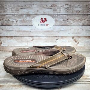 Skechers Reggae Cobano Men's Size 9 Brown Flip Flops Leather Sandals Shoes